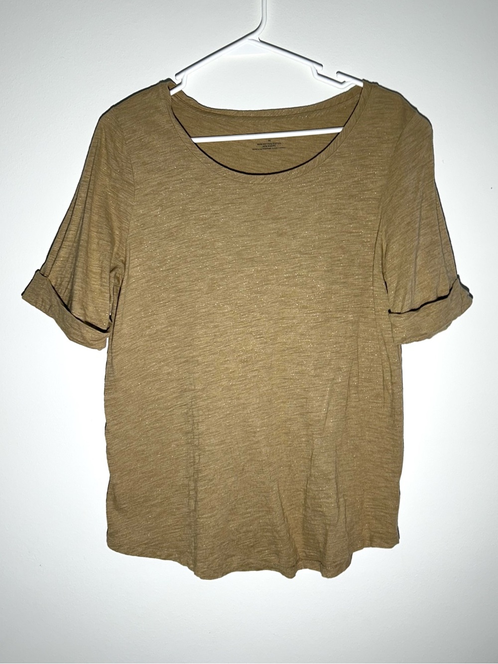 TALBOTS Gold Metallic Rounded Neck T Shirt with Rolled Sleeves